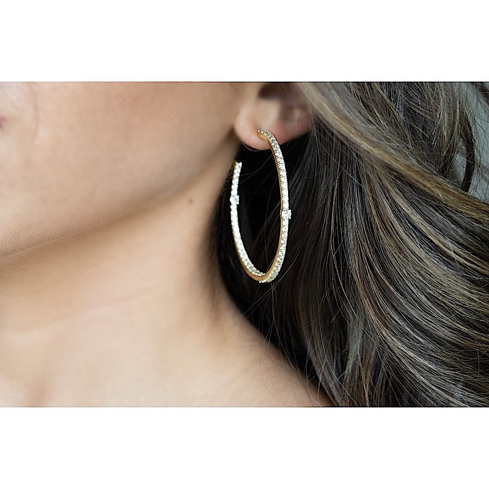 Silver or Gold Pave Diamond CZ Hoop Earrings, Open Back Hoop Earrings